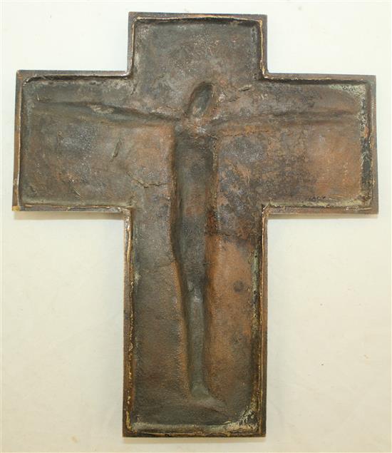 Marek Szwarc (1892-1958). A bronze crucifix with inscribed angels, 8in.